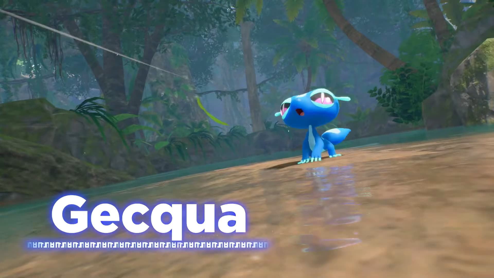 Gecqua the water-type starter/first-partner pokemon in a jungle
