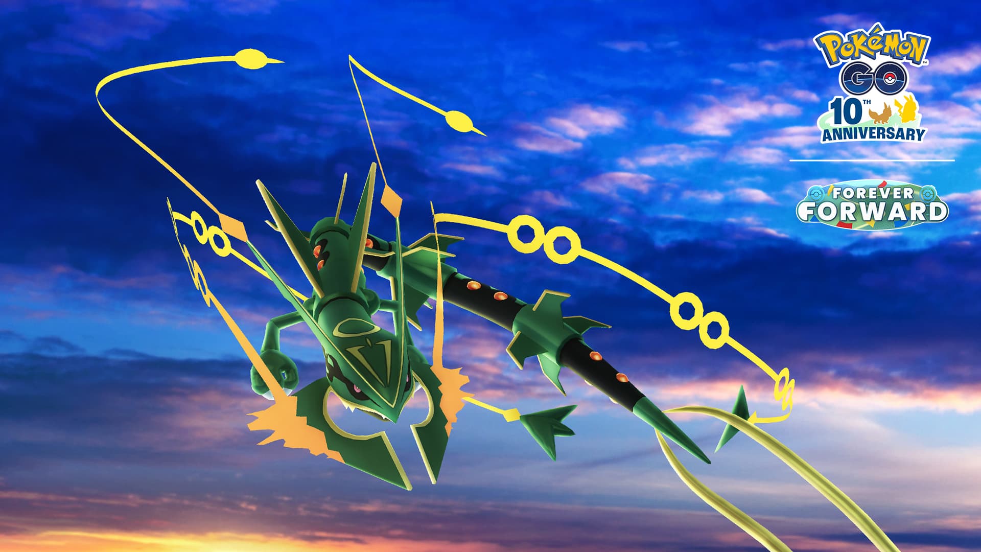 Mega Rayquaza on a sunset sky