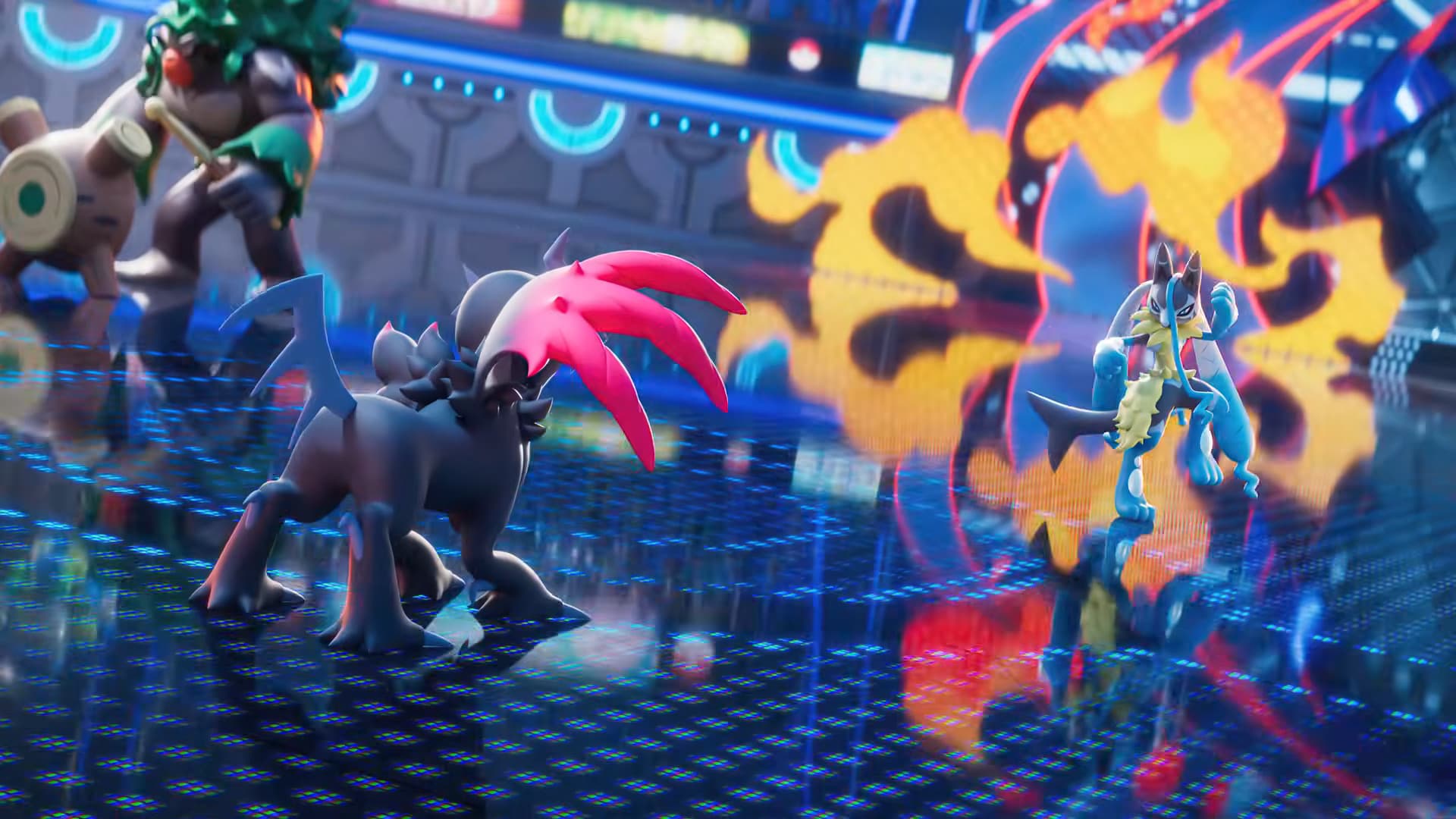 Mega Absol Z and Mega Lucario Z battling it out in Pokemon Champions