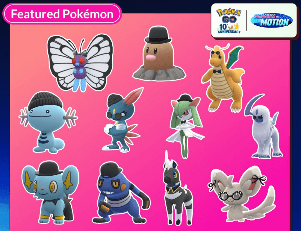 pokemon go fasion week showing the pokemon in their various costumes