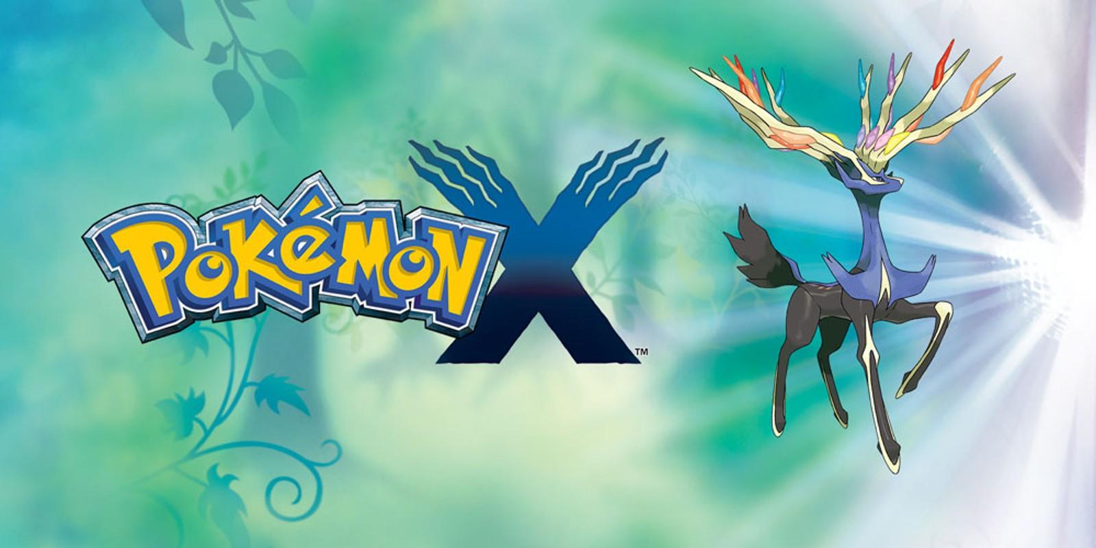 A banner image for Pokemon X featuring the words "Pokemon X' on the left and Xerneas on the right