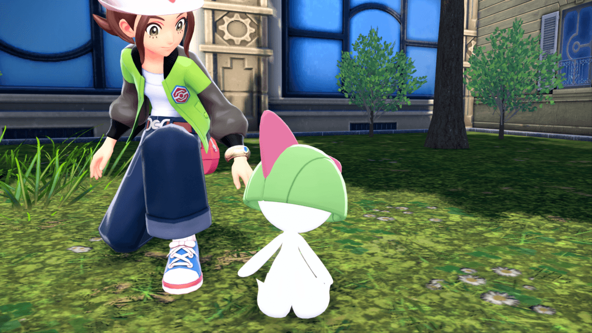 special ralts gift with gardevoirite standing next to a trainer
