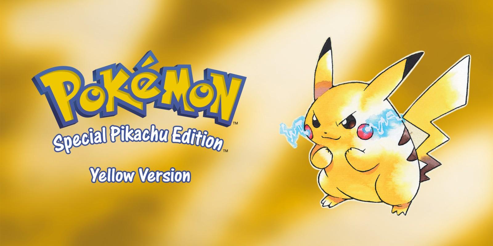 yellow version banner with the text Pokemon Special Pikachu edition, Yellow Version, with Pikachu on the right