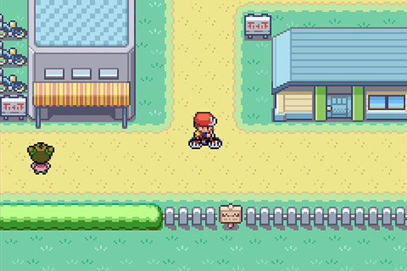 Red riding his bicycle through celadon city in FireRed and LeafGreen