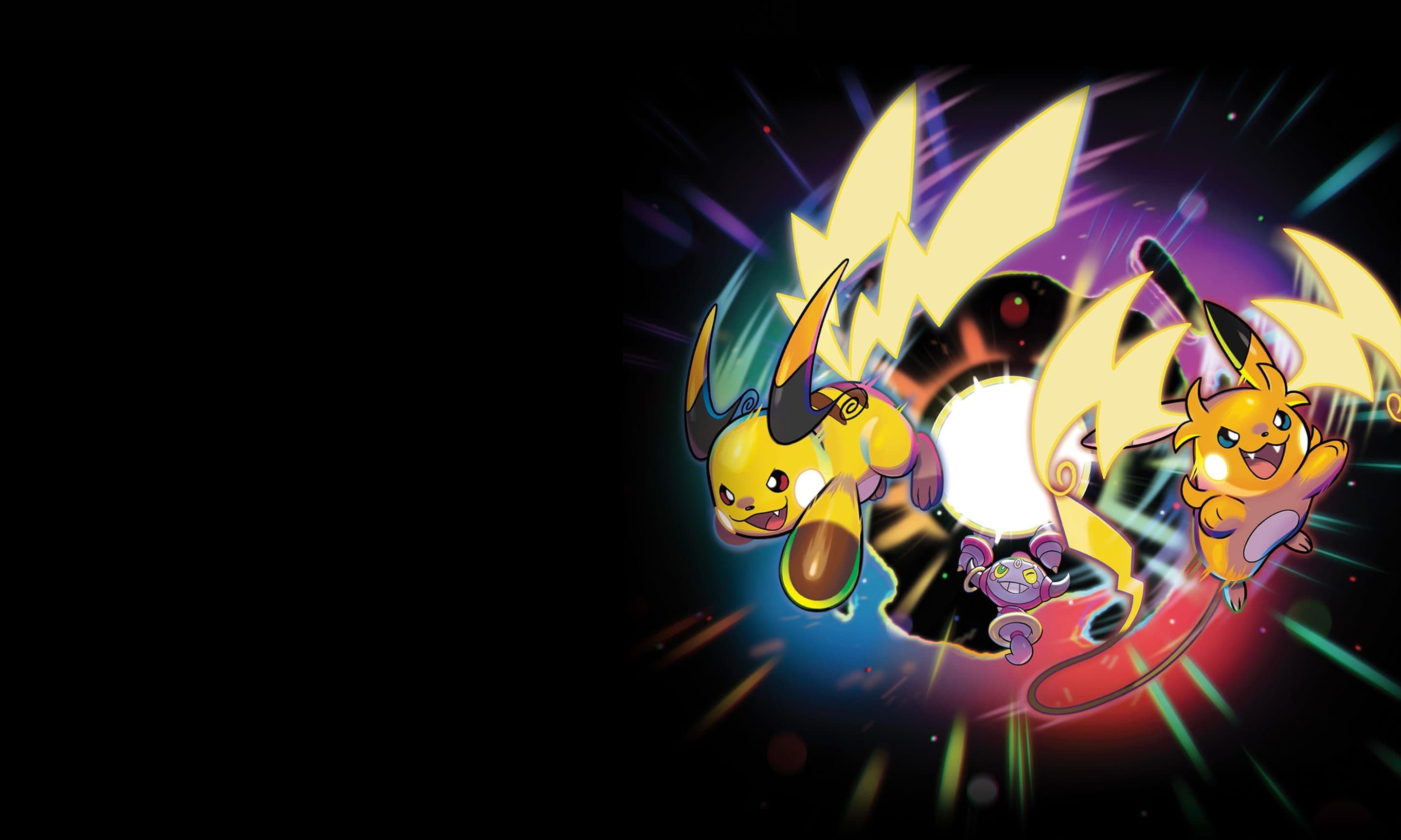 Mega Raichu X and Mega Raichu Y on a black background