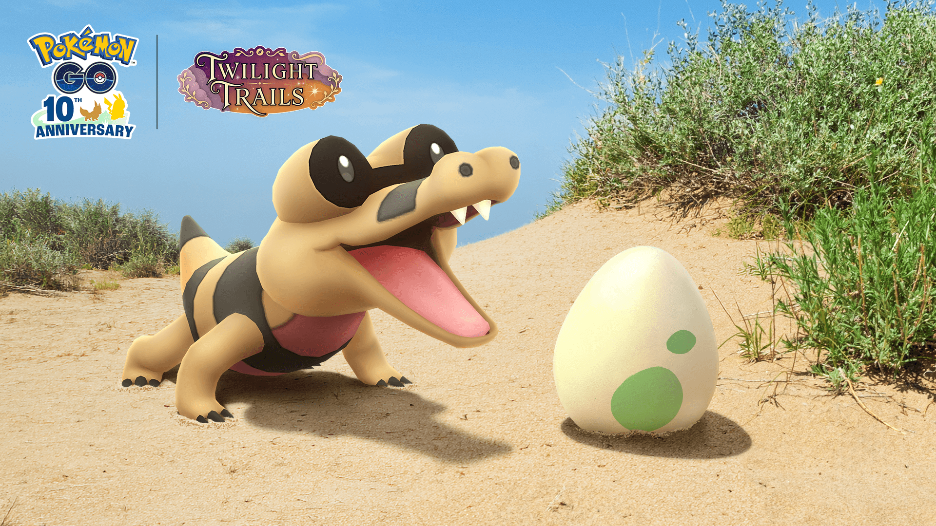 Sandile in a desert next to an egg