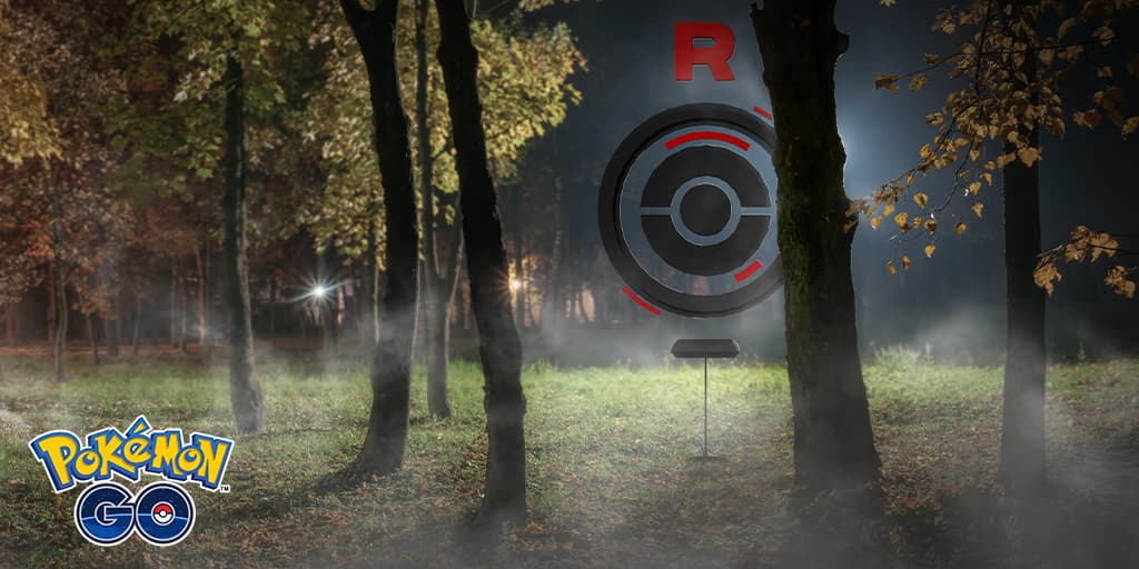 Team Go Rocket PokeStop in a foggy forest