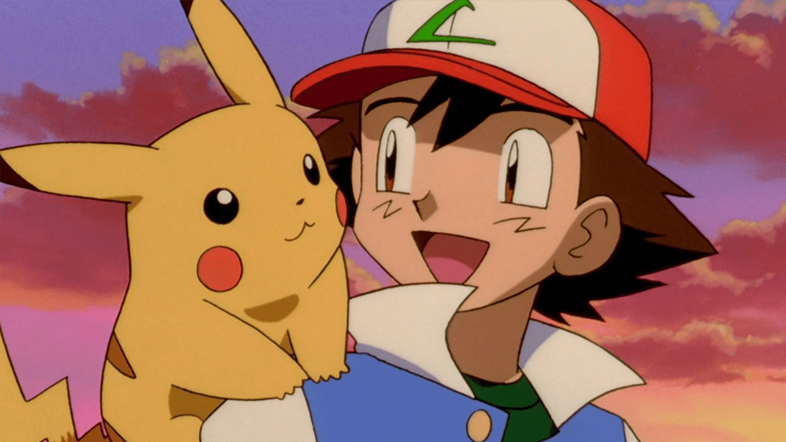 Ash and Pikachu in a sunset