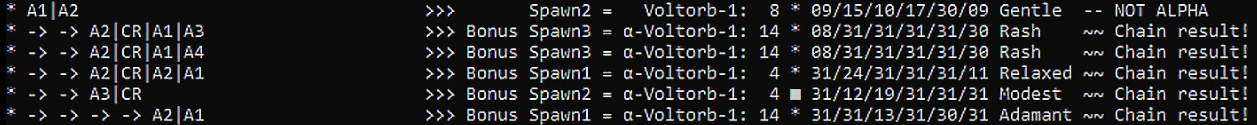 A sample output of the program for an Hisuian Voltorb with chain results