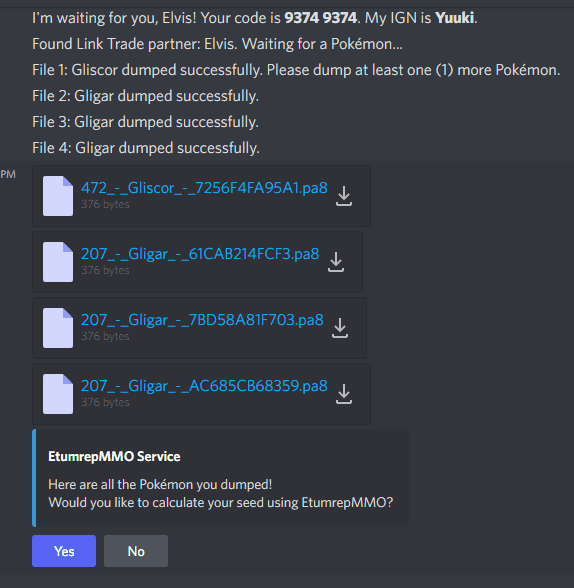 A discord DM example from the bot showing the successful process