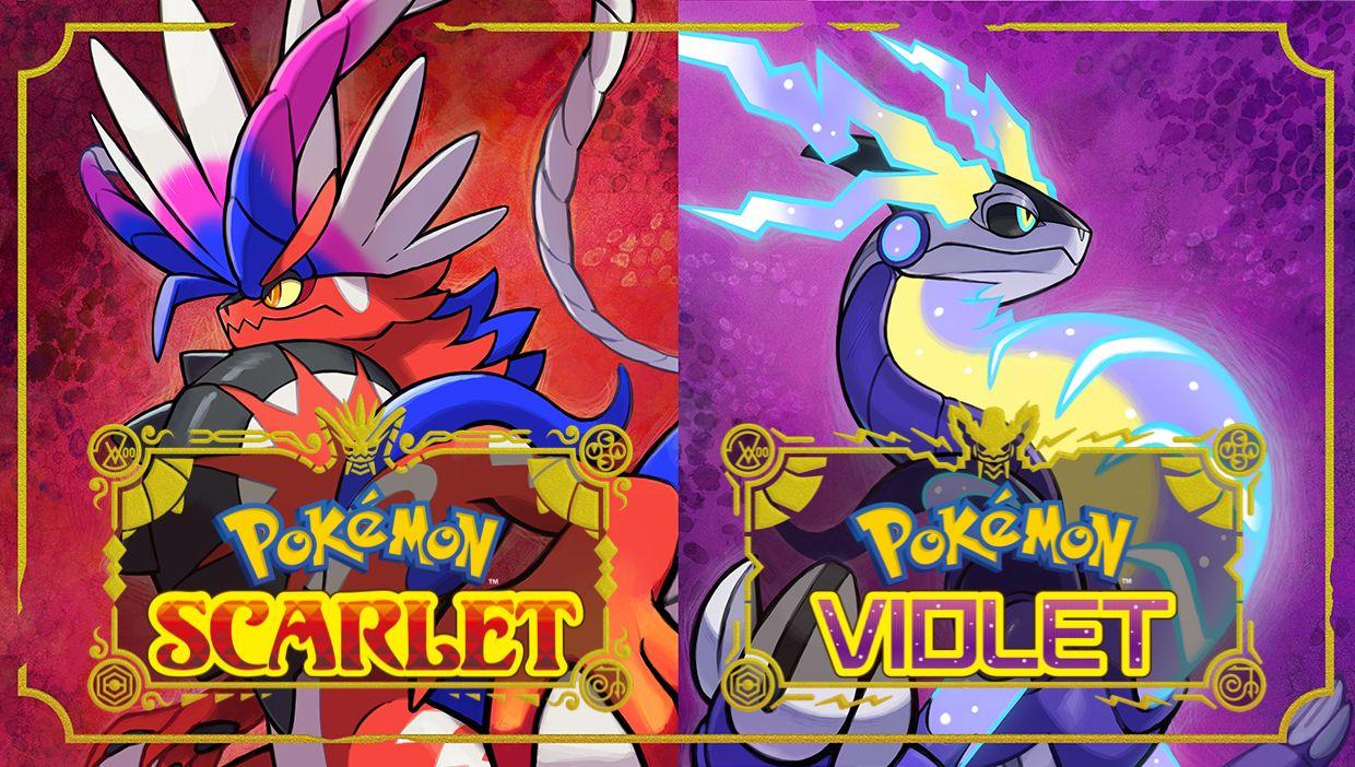 An image of Koraidon and Miradon behind the logos for Pokémon Scarlet and Pokémon Violet