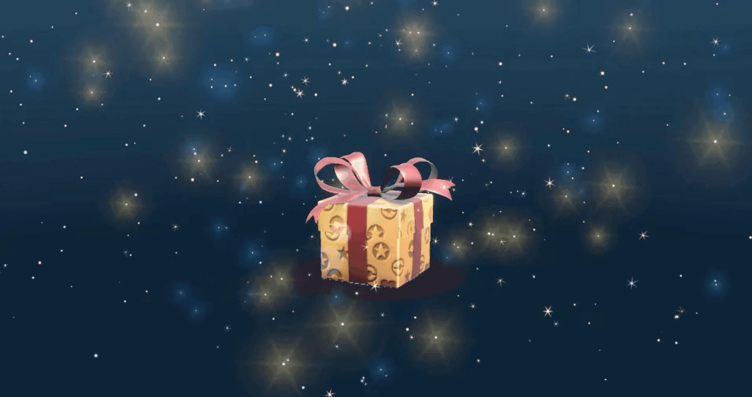 Scarlet and Violet Mystery Gift Scene - A gift-wrapped box in the middle of a dark background